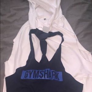 Gymshark sleeveless hoodie (white) stringer (blue)